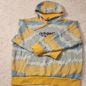 Adidas Men's Yellow and Blue Patterned Hoodie